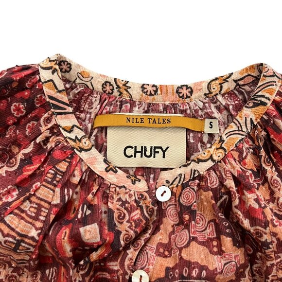 Chufy Nile Tales Floral Peasant Blouse‎ Red S Balloon Sleeve Boho Cottagecore - Picture 8 of 13